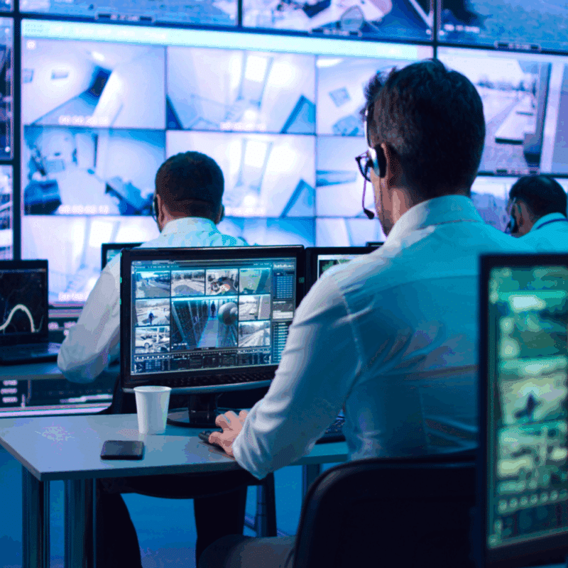 Person working on a computer in a security office