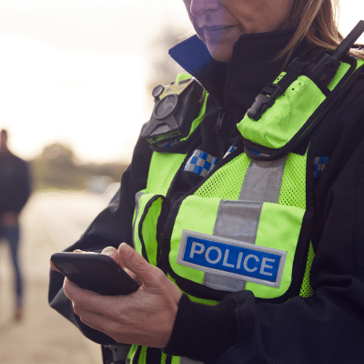 Police officer logging something on phone